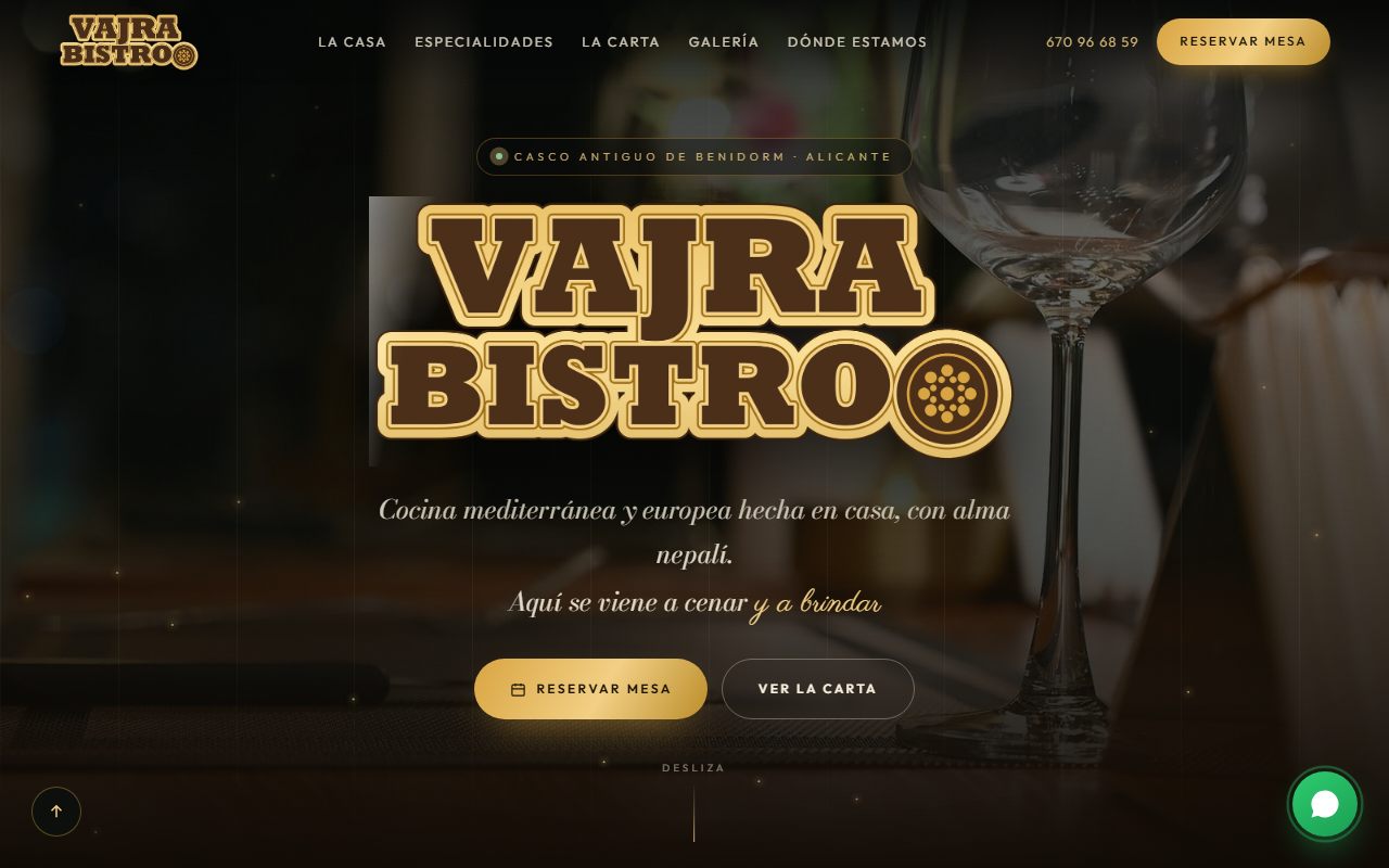 Vista previa de la web de Vajra Bistro en Benidorm